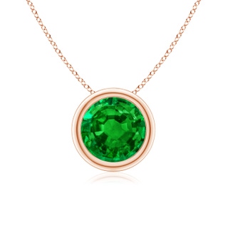 7mm AAAA Bezel-Set Round Emerald Solitaire Pendant in 9K Rose Gold