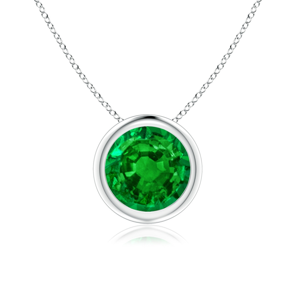 7mm AAAA Bezel-Set Round Emerald Solitaire Pendant in P950 Platinum 