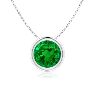 7mm AAAA Bezel-Set Round Emerald Solitaire Pendant in P950 Platinum