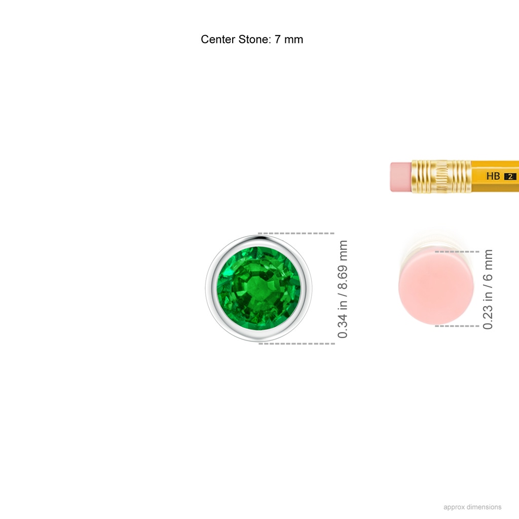 7mm AAAA Bezel-Set Round Emerald Solitaire Pendant in P950 Platinum ruler