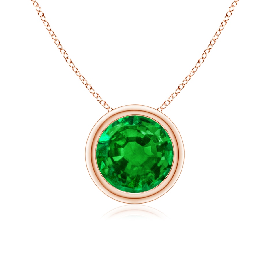 7mm AAAA Bezel-Set Round Emerald Solitaire Pendant in Rose Gold 