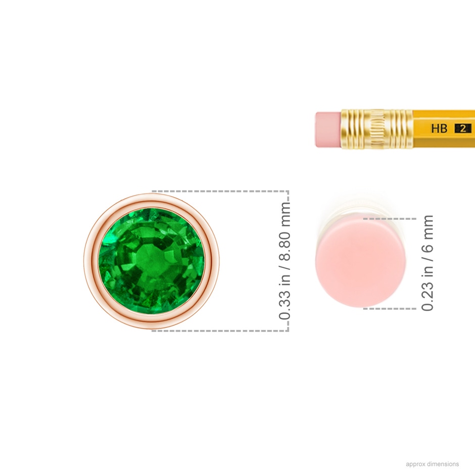 7mm AAAA Bezel-Set Round Emerald Solitaire Pendant in Rose Gold ruler