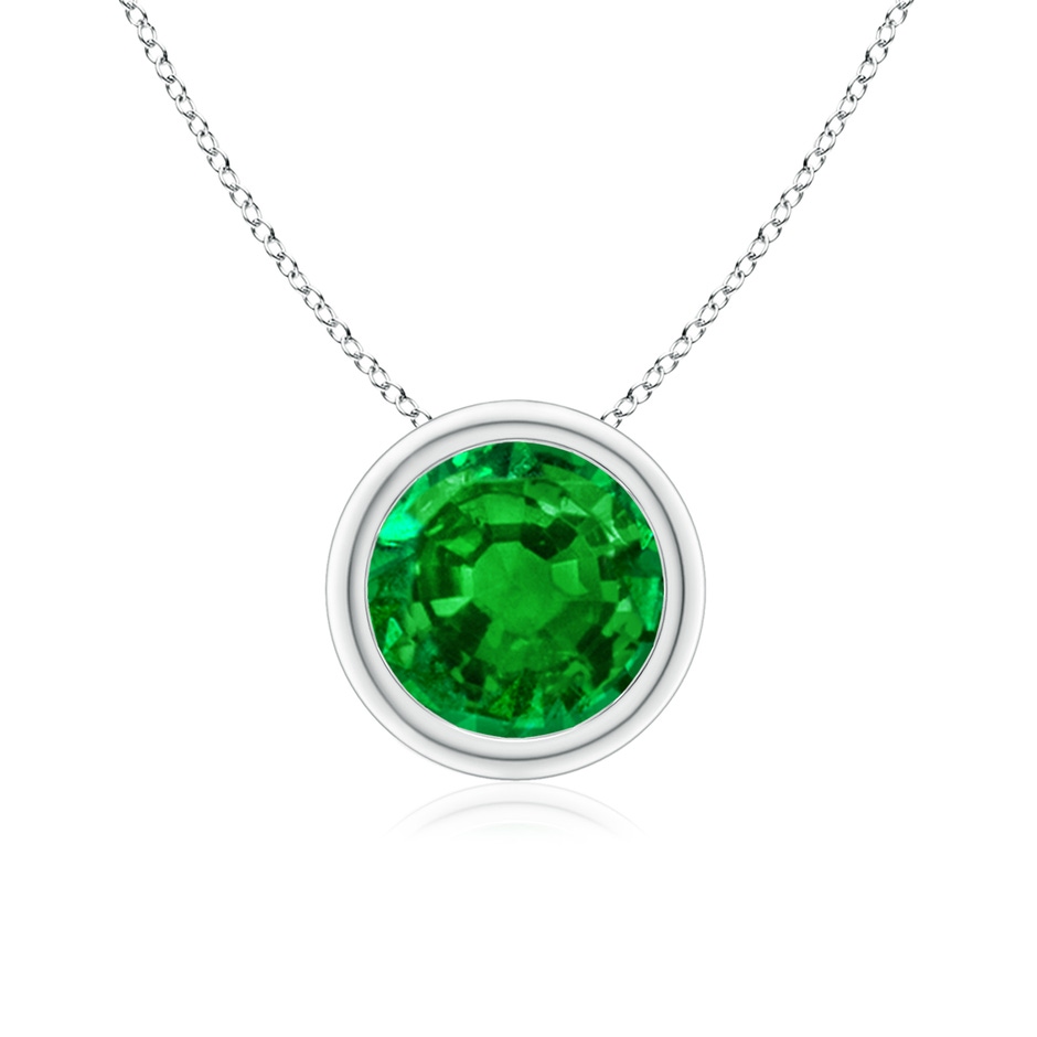 7mm AAAA Bezel-Set Round Emerald Solitaire Pendant in White Gold 