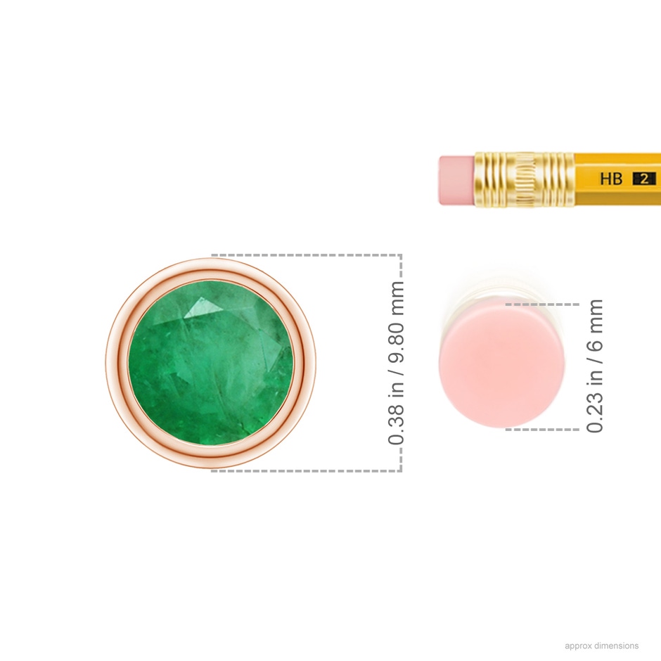 8mm A Bezel-Set Round Emerald Solitaire Pendant in Rose Gold ruler