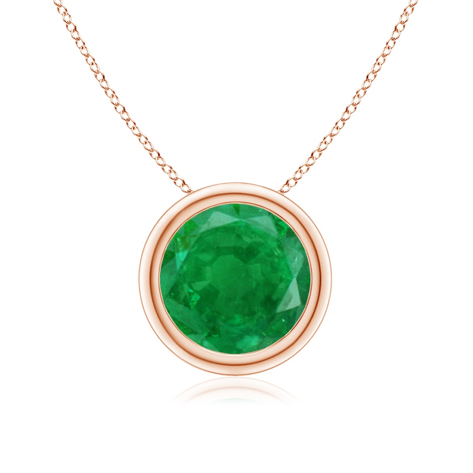 8mm AA Bezel-Set Round Emerald Solitaire Pendant in Rose Gold 