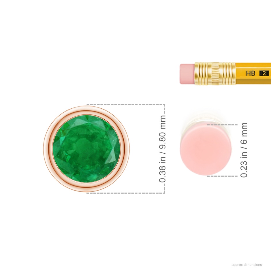 8mm AA Bezel-Set Round Emerald Solitaire Pendant in Rose Gold ruler