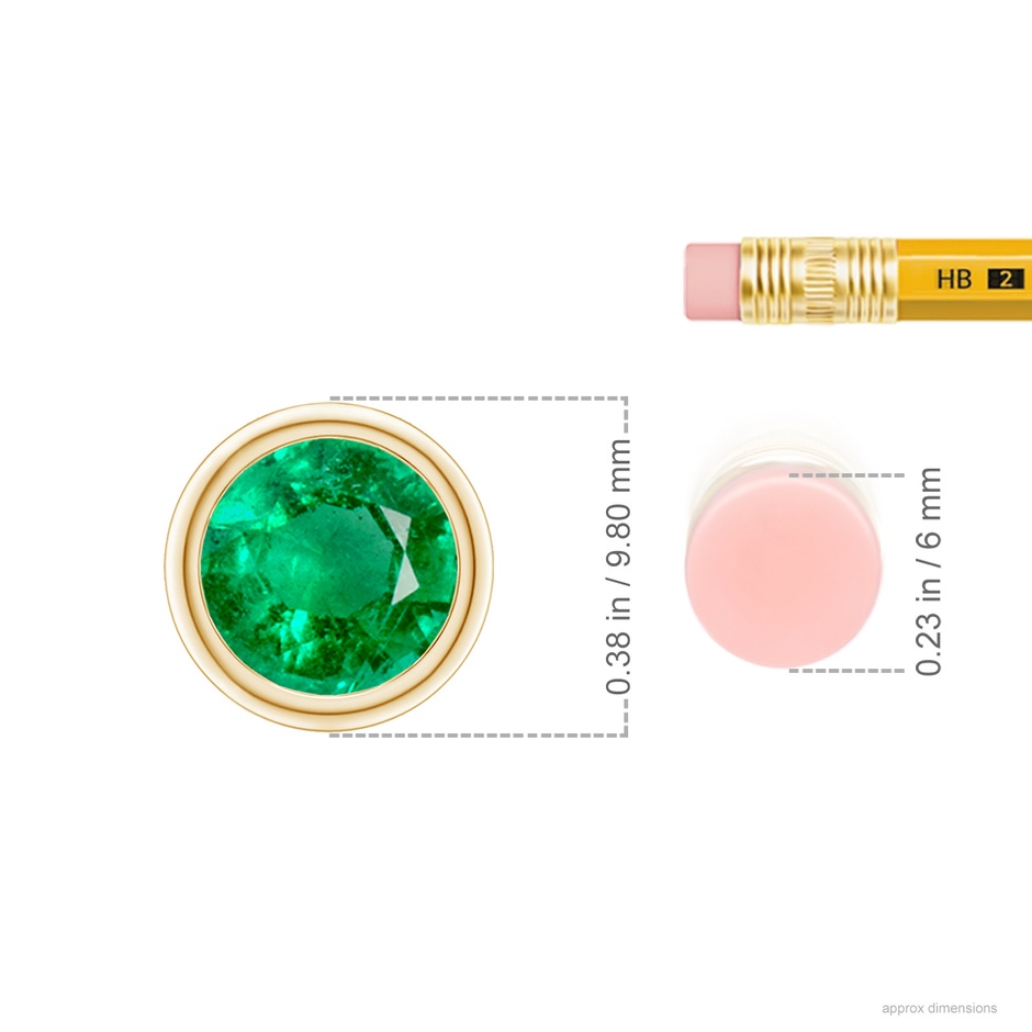 8mm AAA Bezel-Set Round Emerald Solitaire Pendant in Yellow Gold ruler