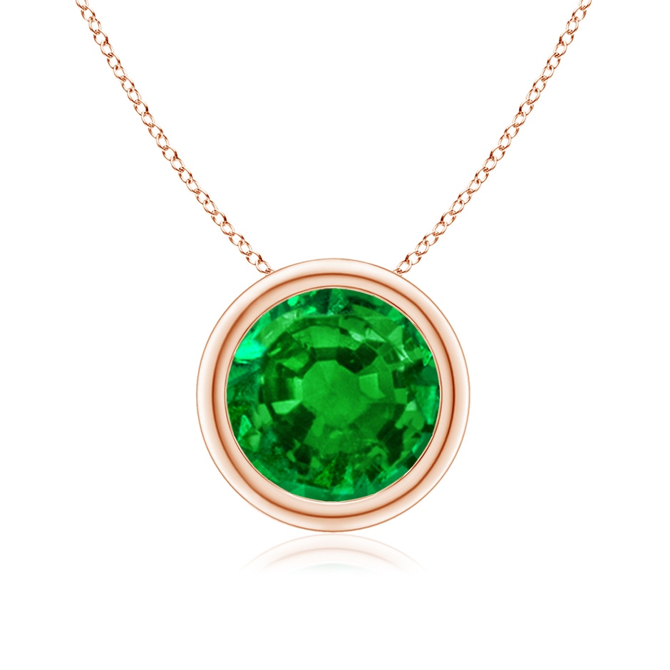 8mm AAAA Bezel-Set Round Emerald Solitaire Pendant in Rose Gold 