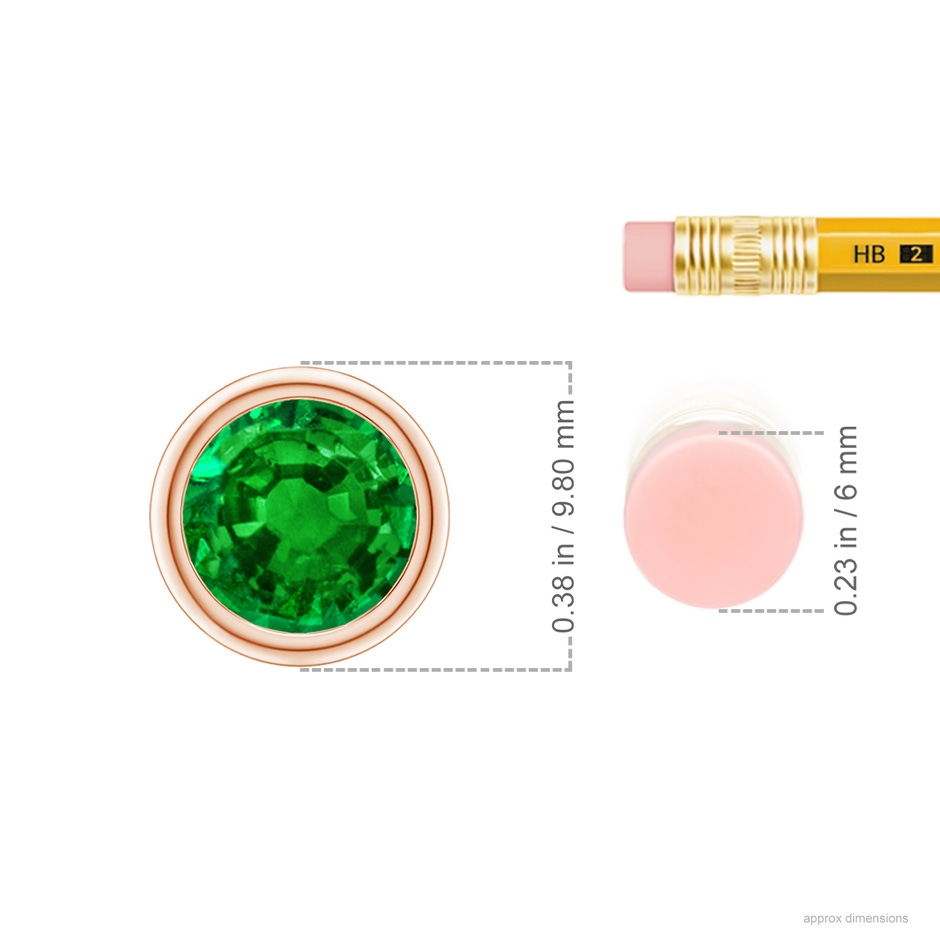 8mm AAAA Bezel-Set Round Emerald Solitaire Pendant in Rose Gold ruler