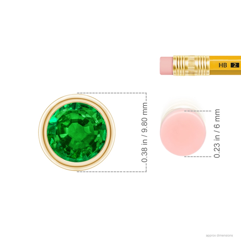 8mm AAAA Bezel-Set Round Emerald Solitaire Pendant in Yellow Gold ruler