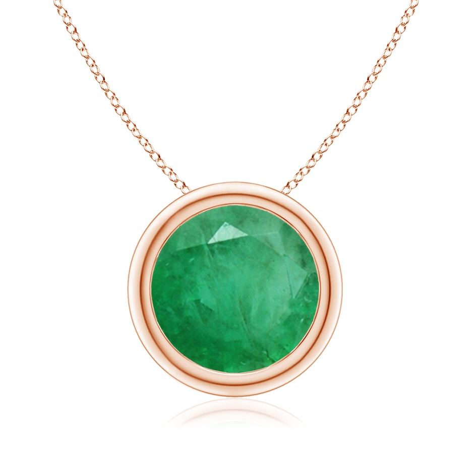 9mm A Bezel-Set Round Emerald Solitaire Pendant in Rose Gold 