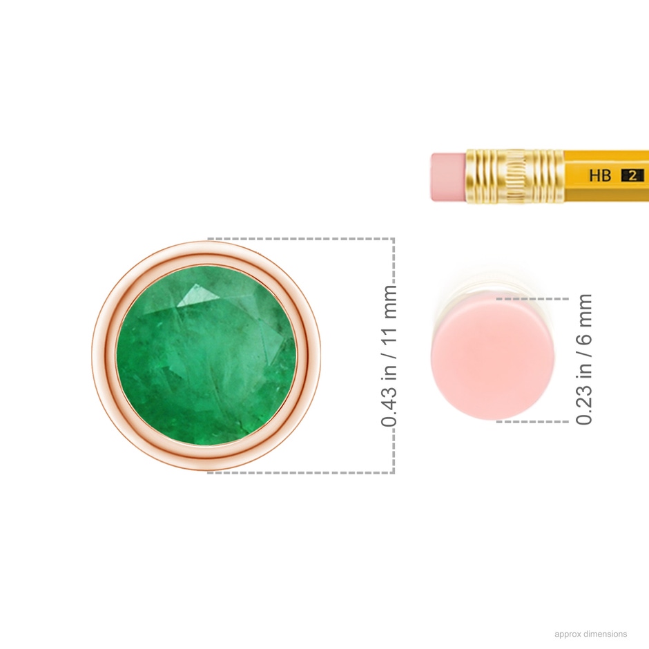 9mm A Bezel-Set Round Emerald Solitaire Pendant in Rose Gold ruler
