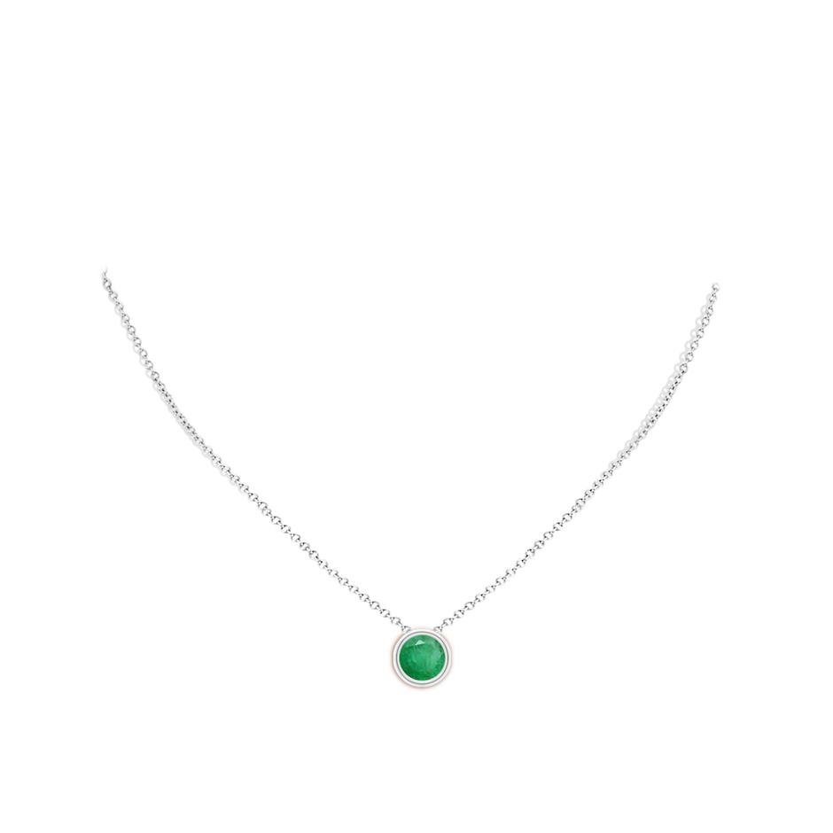 9mm A Bezel-Set Round Emerald Solitaire Pendant in White Gold pen