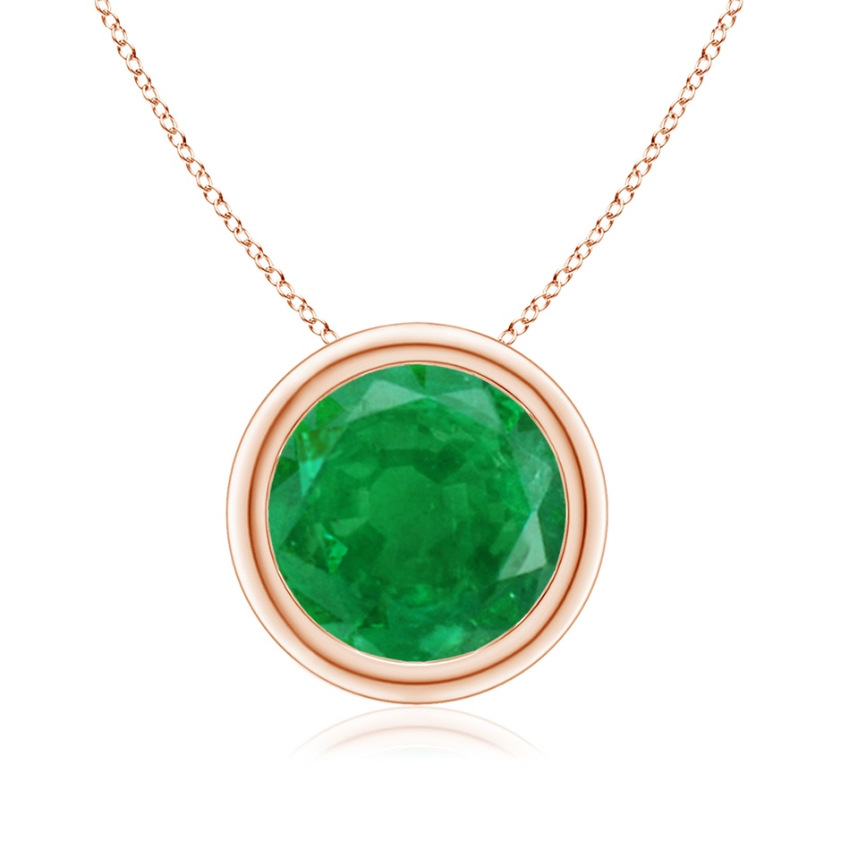 9mm AA Bezel-Set Round Emerald Solitaire Pendant in Rose Gold 