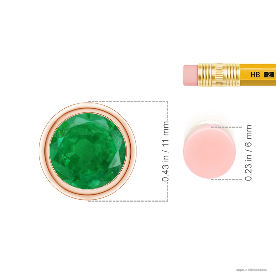 9mm AA Bezel-Set Round Emerald Solitaire Pendant in Rose Gold ruler