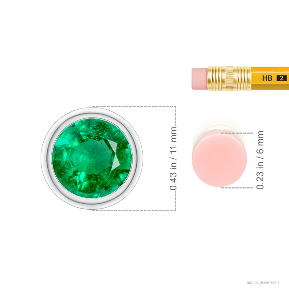 9mm AAA Bezel-Set Round Emerald Solitaire Pendant in P950 Platinum ruler