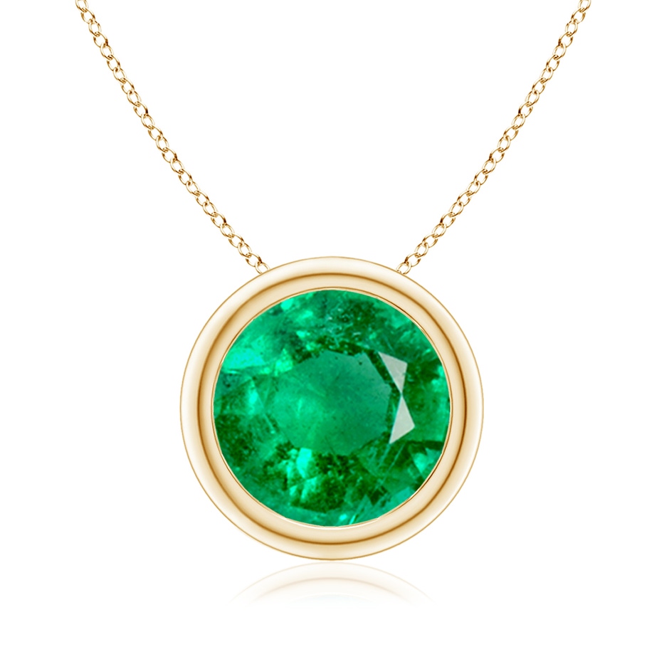 9mm AAA Bezel-Set Round Emerald Solitaire Pendant in Yellow Gold 