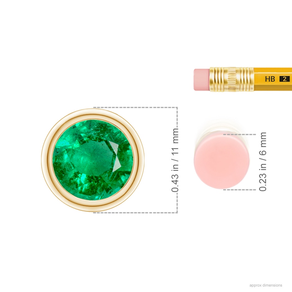 9mm AAA Bezel-Set Round Emerald Solitaire Pendant in Yellow Gold ruler