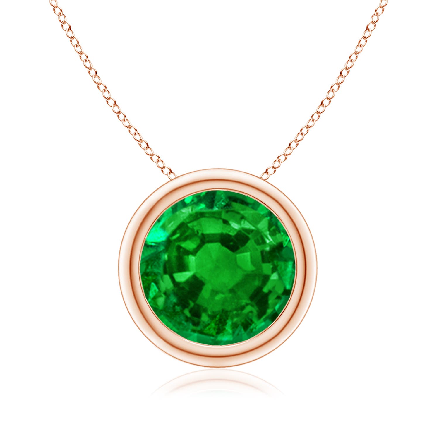 9mm AAAA Bezel-Set Round Emerald Solitaire Pendant in Rose Gold
