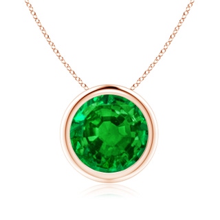 9mm AAAA Bezel-Set Round Emerald Solitaire Pendant in Rose Gold