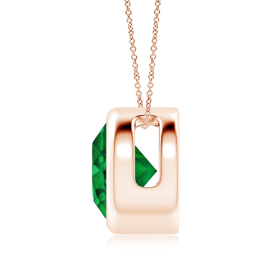 9mm AAAA Bezel-Set Round Emerald Solitaire Pendant in Rose Gold side 199