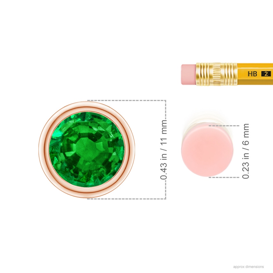 9mm AAAA Bezel-Set Round Emerald Solitaire Pendant in Rose Gold ruler