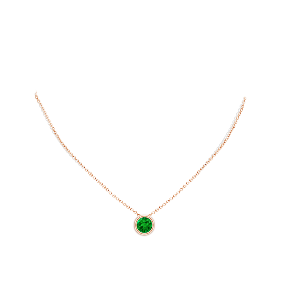 9mm AAAA Bezel-Set Round Emerald Solitaire Pendant in Rose Gold pen