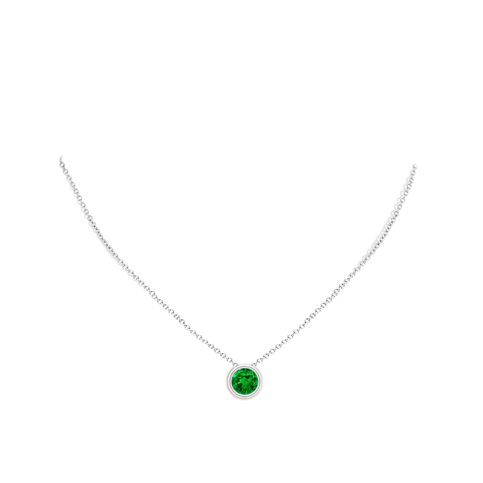 9mm AAAA Bezel-Set Round Emerald Solitaire Pendant in White Gold pen