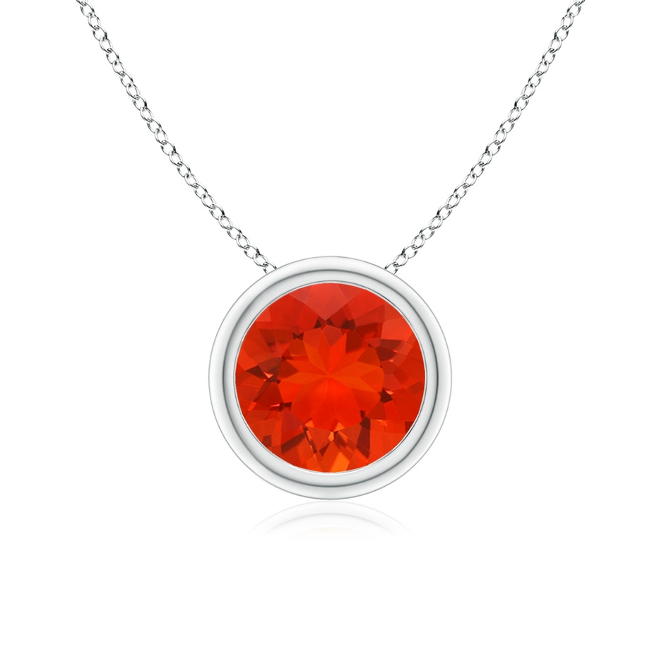 7mm AAAA Bezel-Set Round Fire Opal Solitaire Pendant in P950 Platinum 