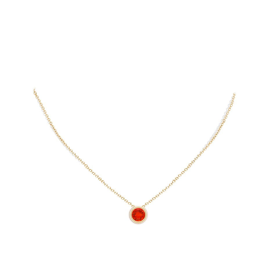 8mm AAAA Bezel-Set Round Fire Opal Solitaire Pendant in Yellow Gold pen