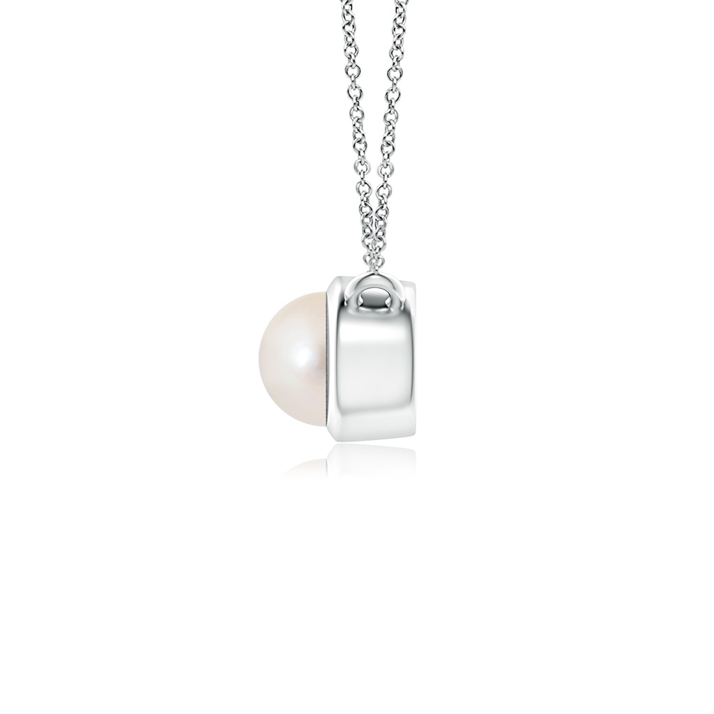 4mm AAAA Bezel-Set Round Freshwater Pearl Solitaire Pendant in P950 Platinum Side-1