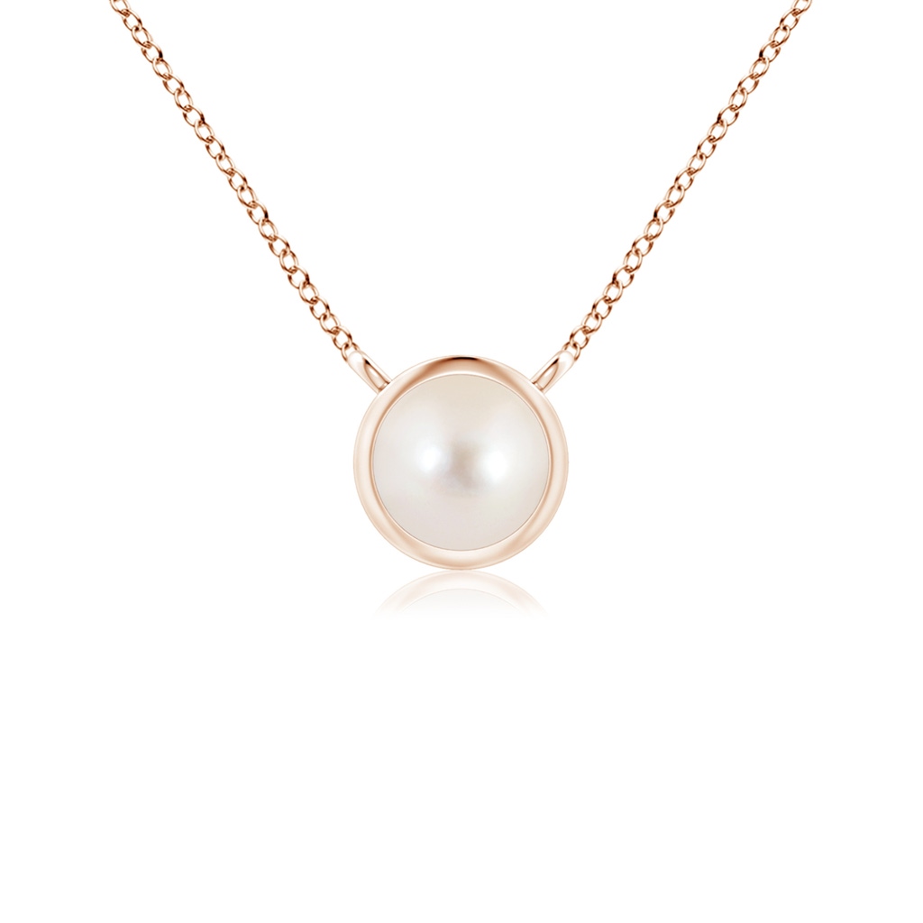 4mm AAAA Bezel-Set Round Freshwater Pearl Solitaire Pendant in Rose Gold