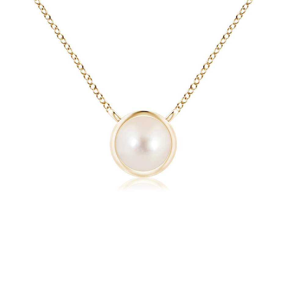 4mm AAAA Bezel-Set Round Freshwater Pearl Solitaire Pendant in Yellow Gold 