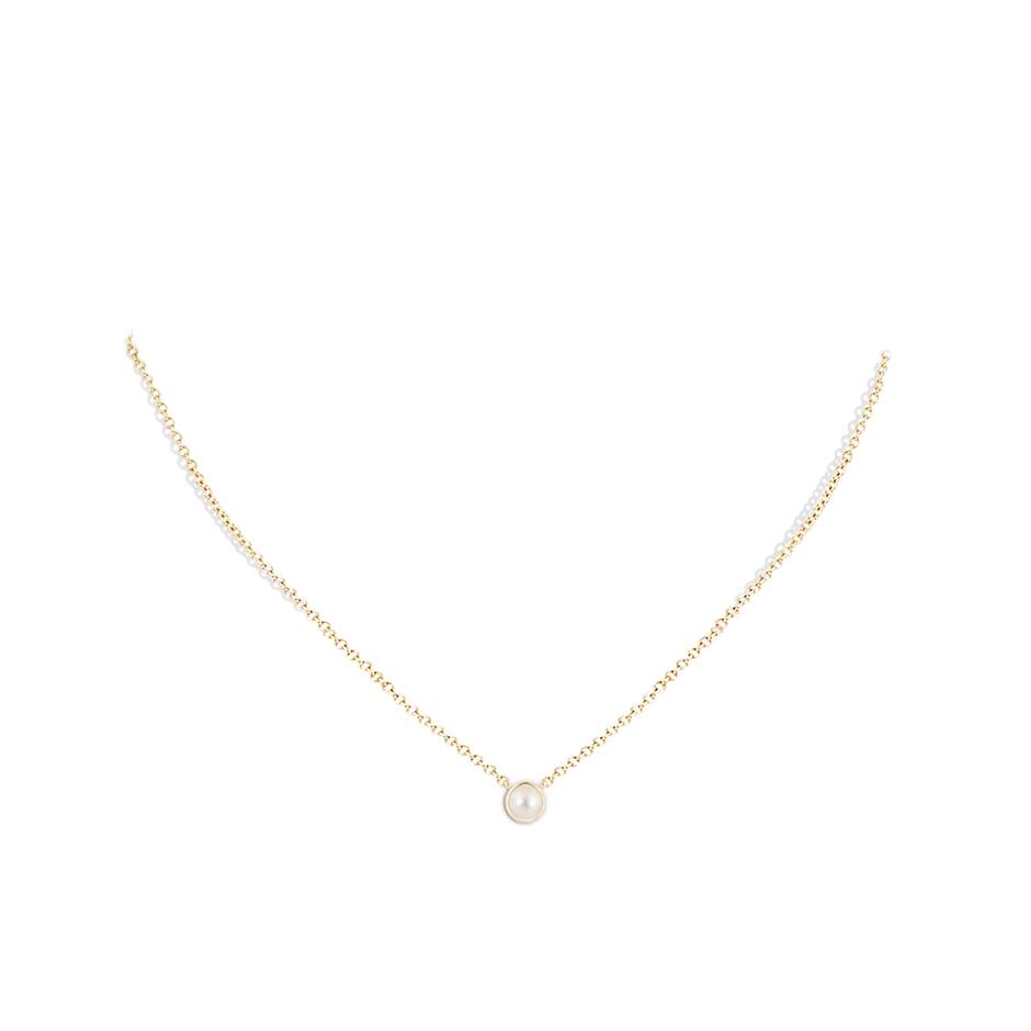 4mm AAAA Bezel-Set Round Freshwater Pearl Solitaire Pendant in Yellow Gold body-neck