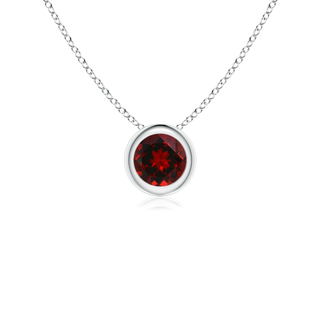 4mm AAAA Bezel-Set Round Garnet Solitaire Pendant in 18K White Gold
