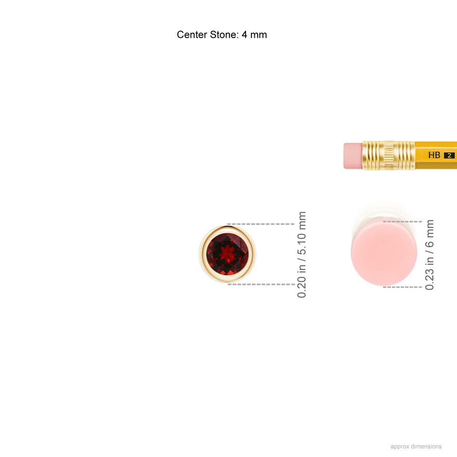 4mm AAAA Bezel-Set Round Garnet Solitaire Pendant in Yellow Gold ruler