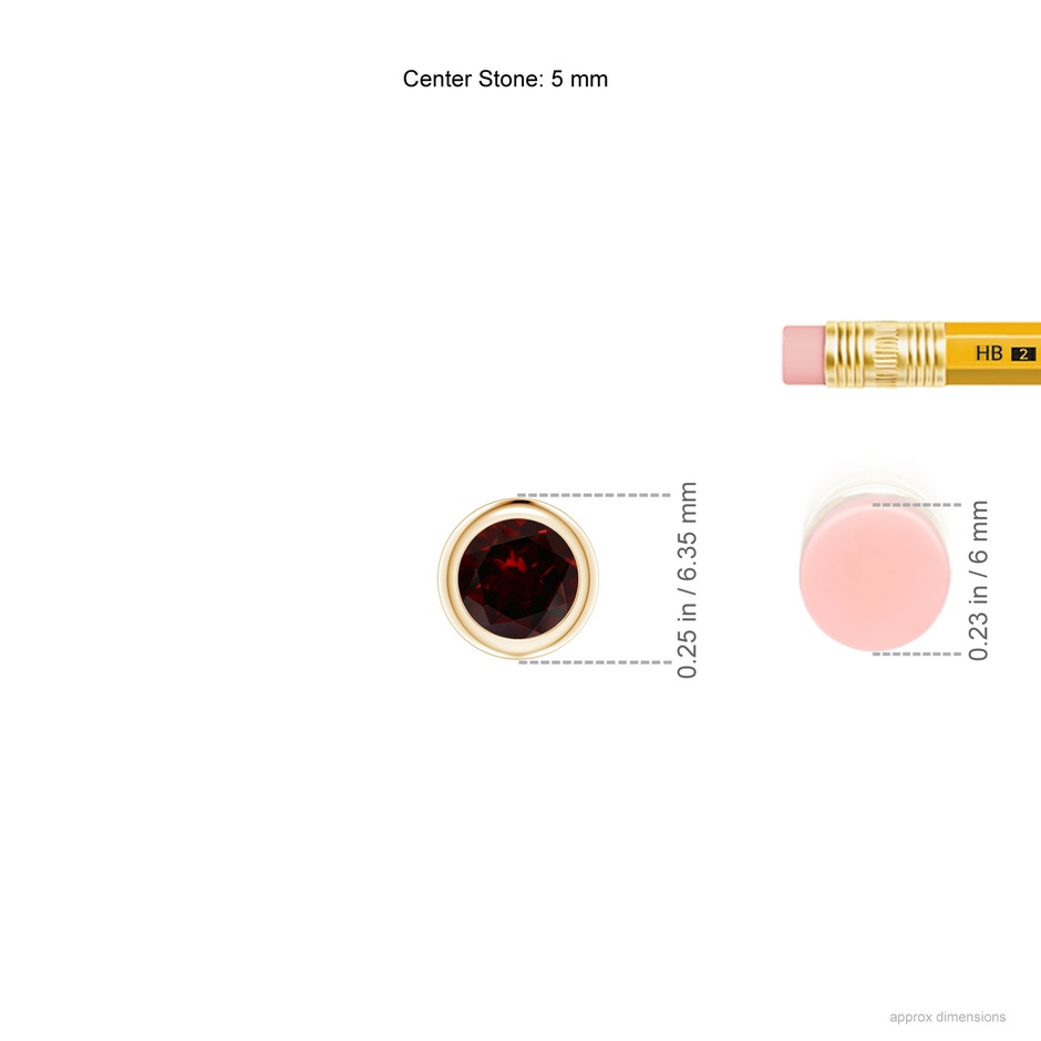 5mm A Bezel-Set Round Garnet Solitaire Pendant in Yellow Gold ruler