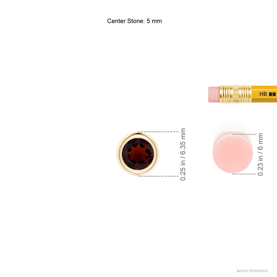 5mm AA Bezel-Set Round Garnet Solitaire Pendant in Yellow Gold ruler