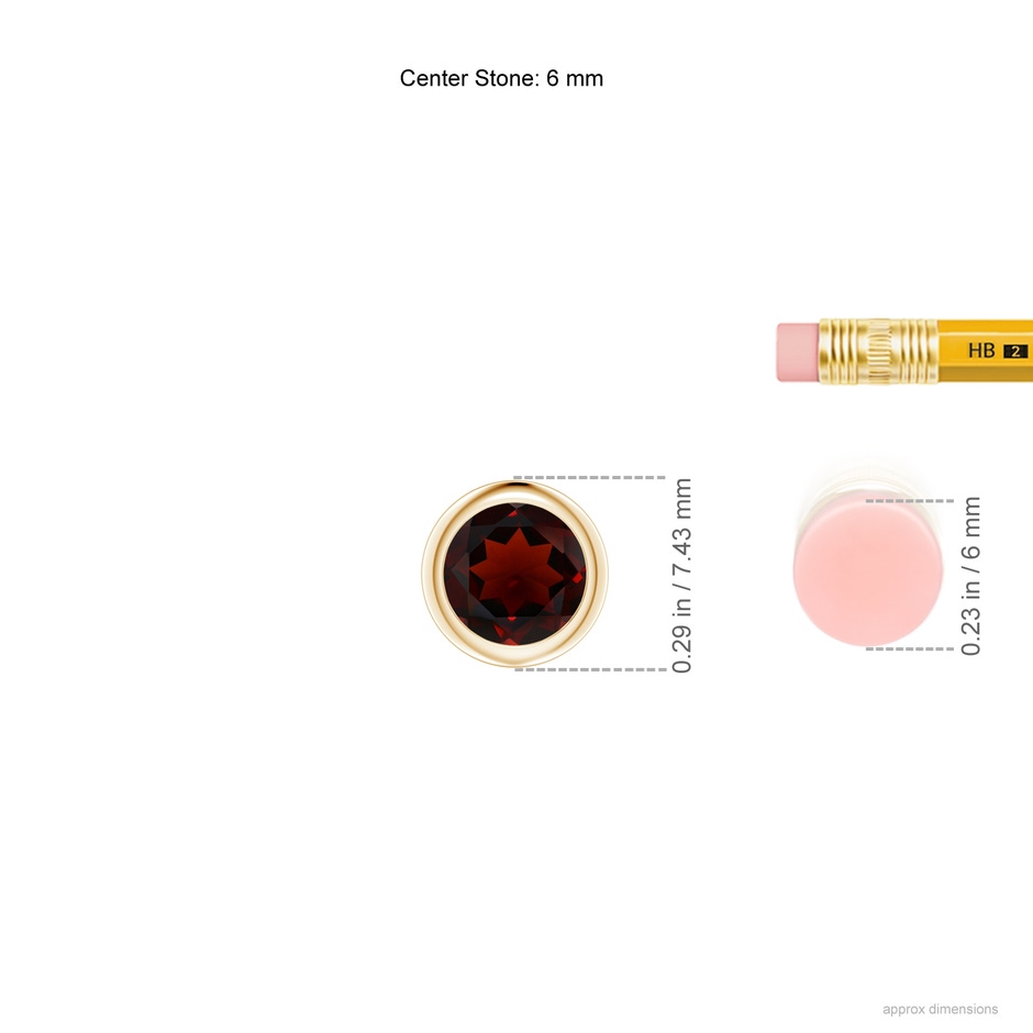 6mm AA Bezel-Set Round Garnet Solitaire Pendant in Yellow Gold ruler