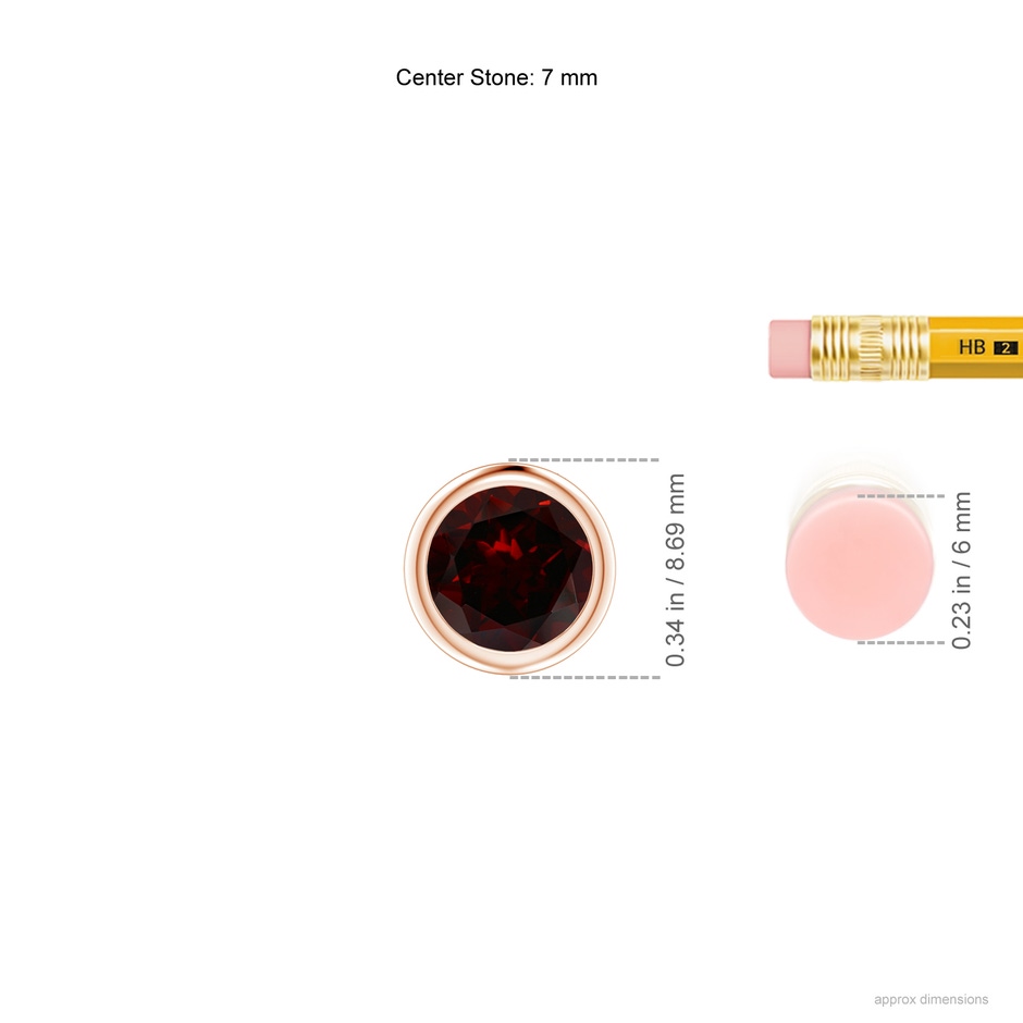7mm A Bezel-Set Round Garnet Solitaire Pendant in Rose Gold ruler