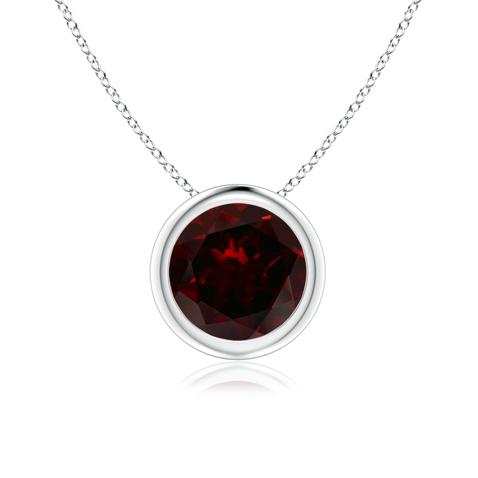 7mm A Bezel-Set Round Garnet Solitaire Pendant in White Gold 
