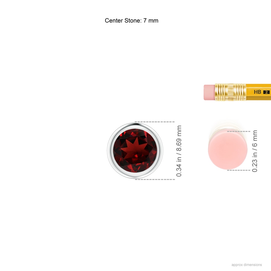 7mm AAA Bezel-Set Round Garnet Solitaire Pendant in S999 Silver ruler