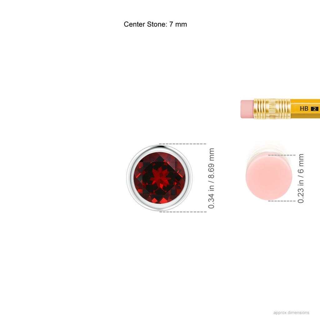 7mm AAAA Bezel-Set Round Garnet Solitaire Pendant in P950 Platinum Ruler