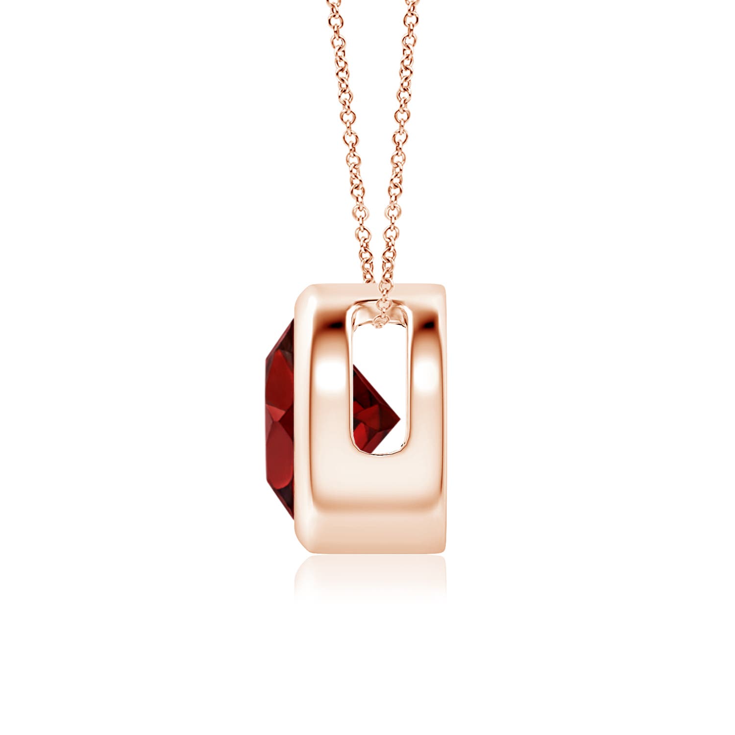 7mm AAAA Bezel-Set Round Garnet Solitaire Pendant in Rose Gold