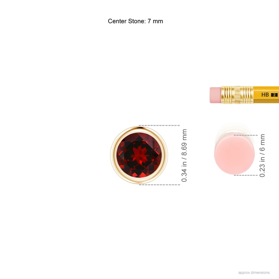 7mm AAAA Bezel-Set Round Garnet Solitaire Pendant in Yellow Gold ruler