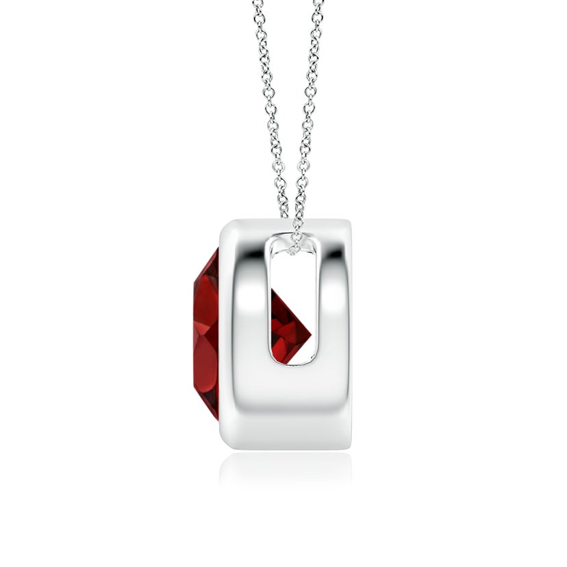 14K White Gold 7mm Round Garnet Solitaire Pendant Necklace With Silver Chain