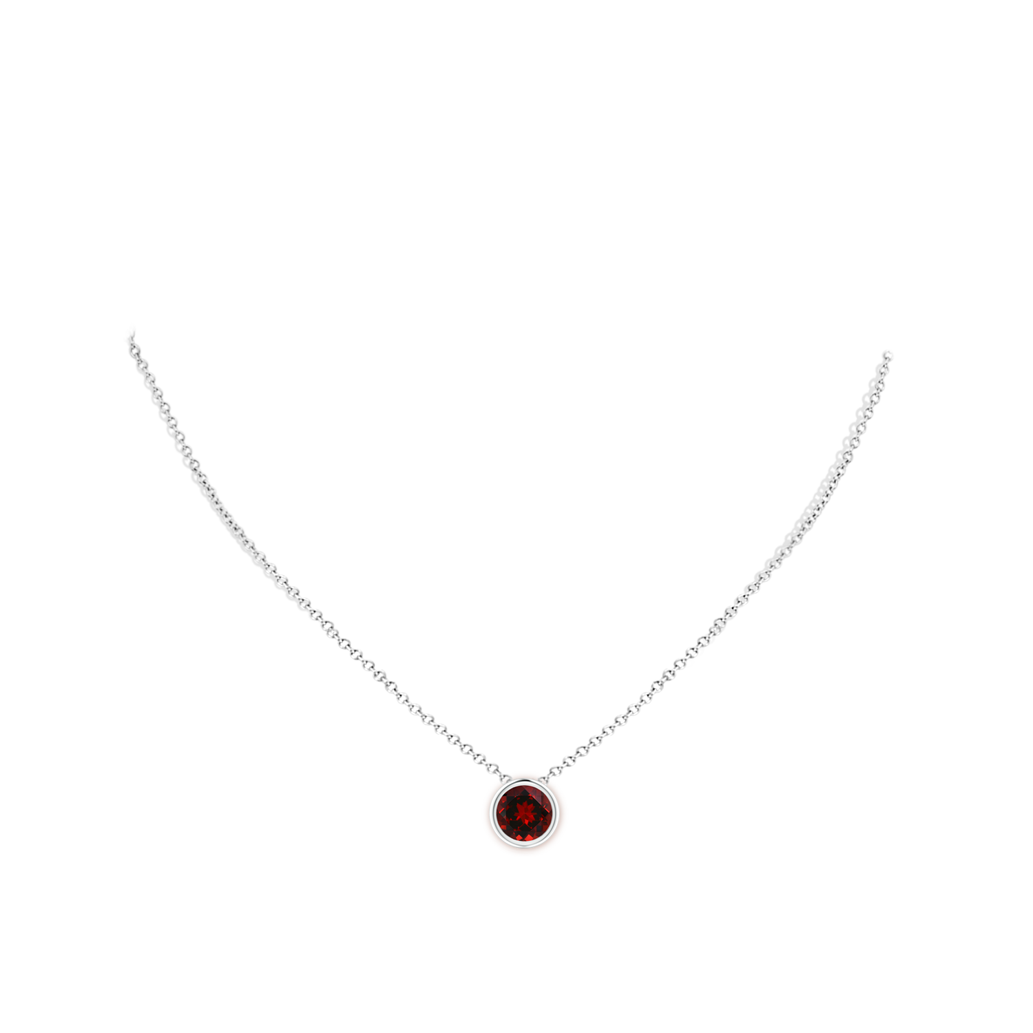 8mm AAAA Bezel-Set Round Garnet Solitaire Pendant in White Gold - body_neck