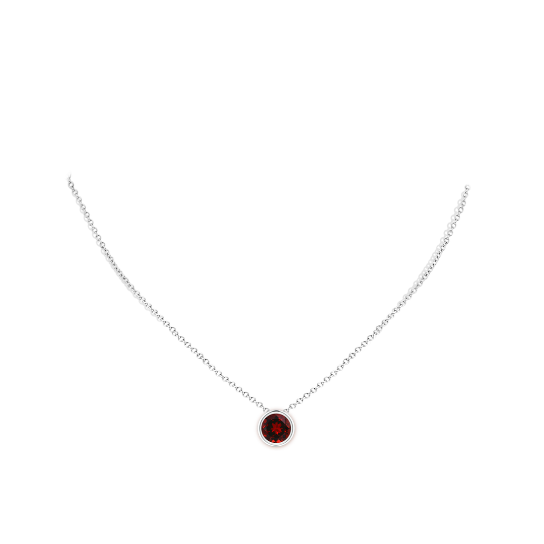8mm AAAA Bezel-Set Round Garnet Solitaire Pendant in White Gold - body_neck
