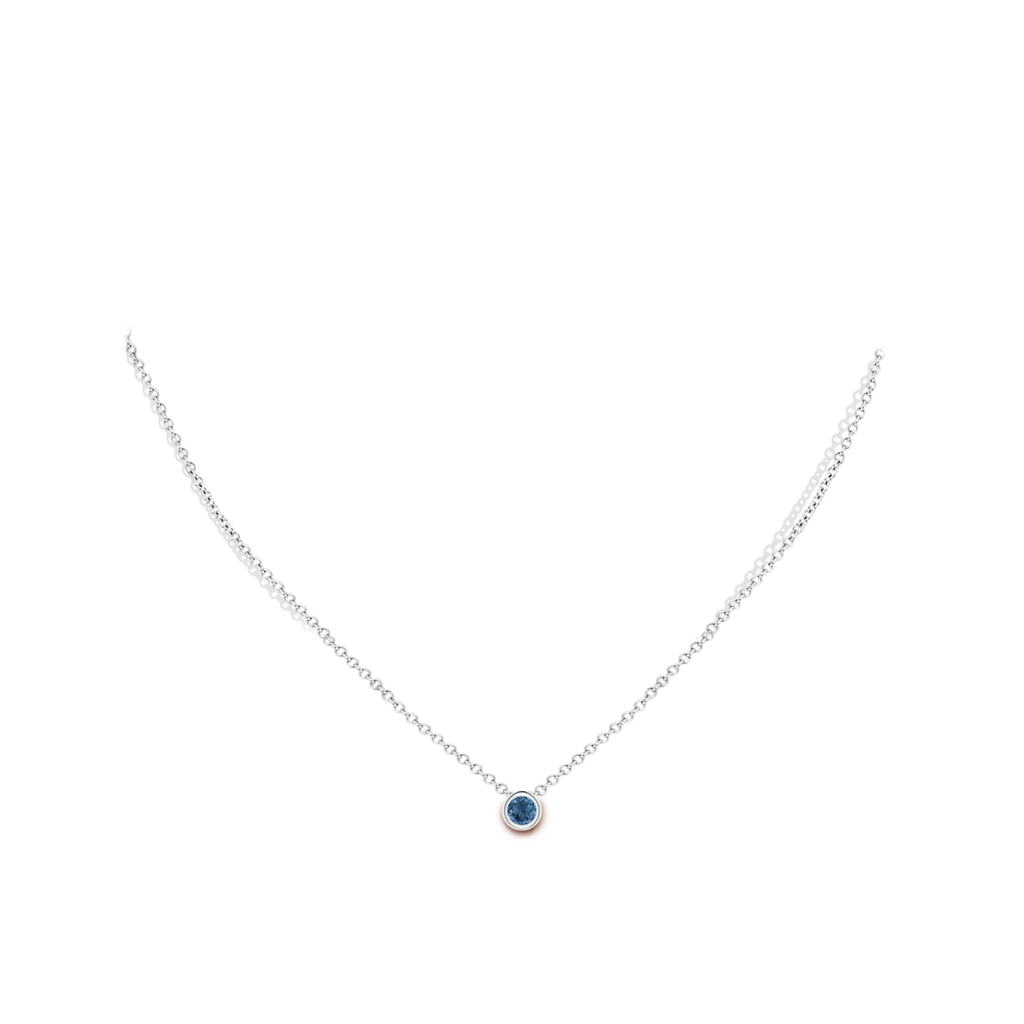 4mm A Bezel-Set Round London Blue Topaz Solitaire Pendant in White Gold Body-Neck