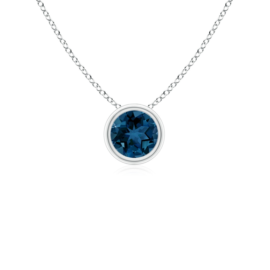4mm AAA Bezel-Set Round London Blue Topaz Solitaire Pendant in White Gold 